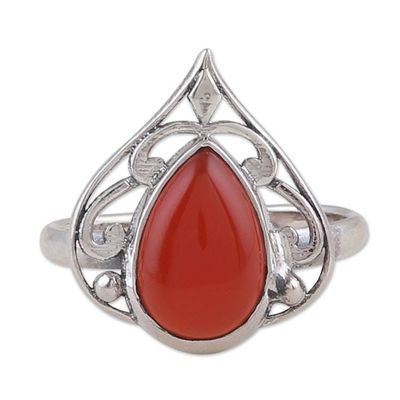 Alternate image for Leaf-Themed Sterling Silver and Orange Onyx Cocktail Ring Warm Leaf