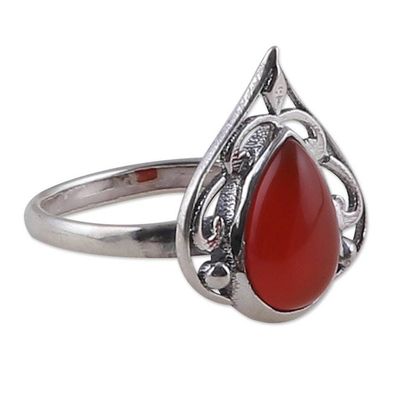 Alternate image for Leaf-Themed Sterling Silver and Orange Onyx Cocktail Ring Warm Leaf