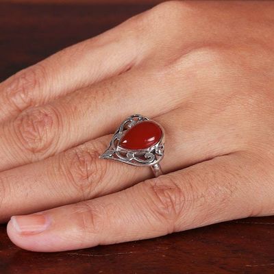 Alternate image for Leaf-Themed Sterling Silver and Orange Onyx Cocktail Ring Warm Leaf