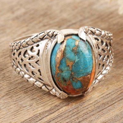 Primary image for Sterling Silver Cocktail Ring with Composite Turquoise Stone Blue Luxury