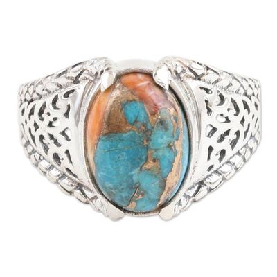 Alternate image for Sterling Silver Cocktail Ring with Composite Turquoise Stone Blue Luxury