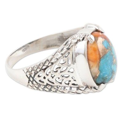 Alternate image for Sterling Silver Cocktail Ring with Composite Turquoise Stone Blue Luxury