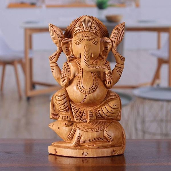 Alternate image for Traditional Hand-Carved Kadam Wood Sculpture of Ganesha Ganesha on His Vahana
