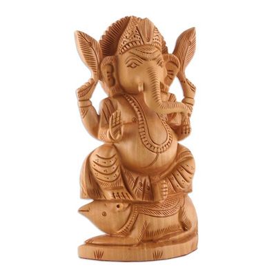 Alternate image for Traditional Hand-Carved Kadam Wood Sculpture of Ganesha Ganesha on His Vahana