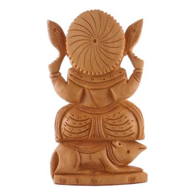 Alternate image for Traditional Hand-Carved Kadam Wood Sculpture of Ganesha Ganesha on His Vahana