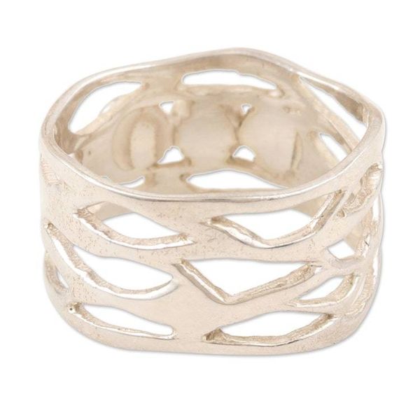 Alternate image for Sterling Silver Band Ring with Three Recon Turquoise Stones Glory of the Lake