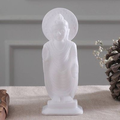 Primary image for Buddha-Themed White Marble Sculpture from India Buddha Blessing of Peace