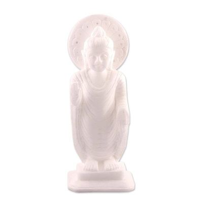 Alternate image for Buddha-Themed White Marble Sculpture from India Buddha Blessing of Peace