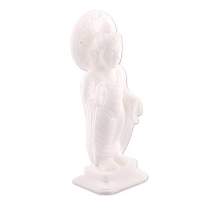 Alternate image for Buddha-Themed White Marble Sculpture from India Buddha Blessing of Peace