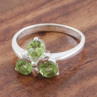 Alternate image for Peridot Cluster Sterling Silver Cocktail Ring August Leaves