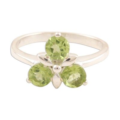 Alternate image for Peridot Cluster Sterling Silver Cocktail Ring August Leaves