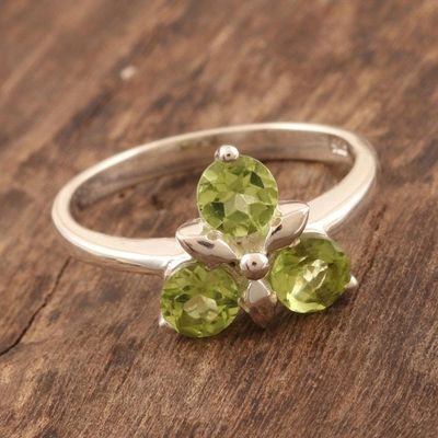 Alternate image for Peridot Cluster Sterling Silver Cocktail Ring August Leaves