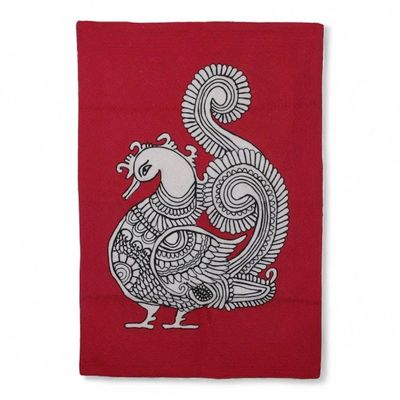 Alternate image for Artisan-Made Peacock-Theme Chain-Stitched 100 Wool Tapestry Royal Nature