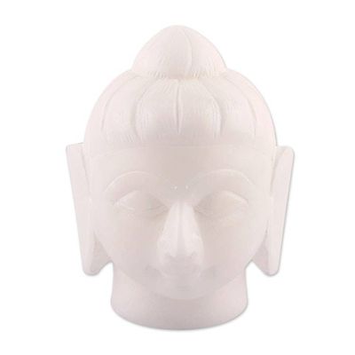 Alternate image for Alabaster Buddha Head Sculpture Hand-Carved in India Quiet Buddha