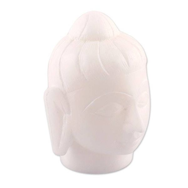 Alternate image for Alabaster Buddha Head Sculpture Hand-Carved in India Quiet Buddha