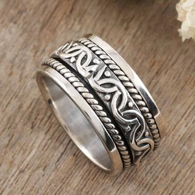 Alternate image for 925 Sterling Silver Meditation Spinner Ring Crafted in India Full Happiness
