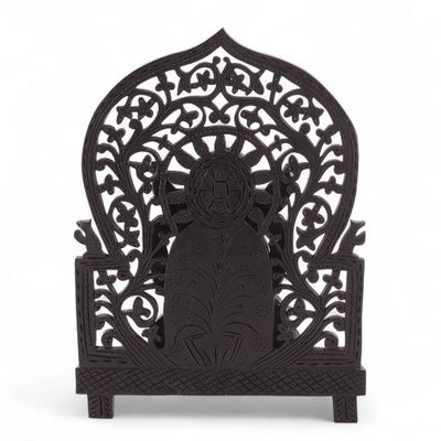 Alternate image for Ebony Wood Sculpture of Hindu God Ganesha with Jali Openwork Pious Ganesha