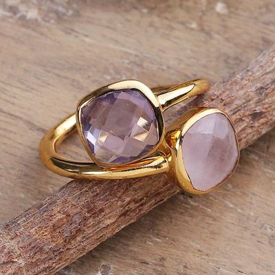 Primary image for 18k Gold-Plated 4-Carat Amethyst and Rose Quartz Wrap Ring Duet of Emotions