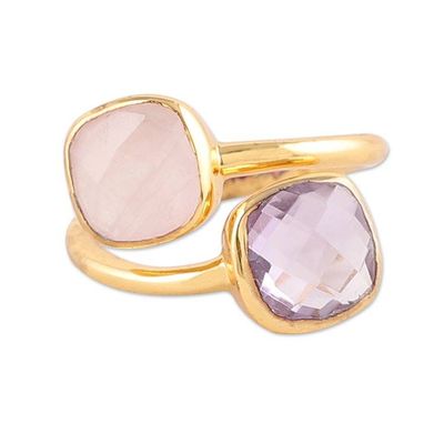 Alternate image for 18k Gold-Plated 4-Carat Amethyst and Rose Quartz Wrap Ring Duet of Emotions