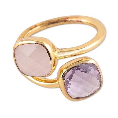 Alternate image for 18k Gold-Plated 4-Carat Amethyst and Rose Quartz Wrap Ring Duet of Emotions