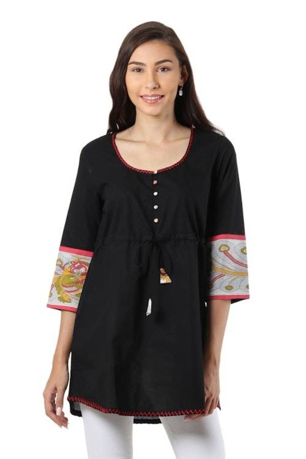 Alternate image for Peacock Printed Cotton Tunic from India Midnight Peacock