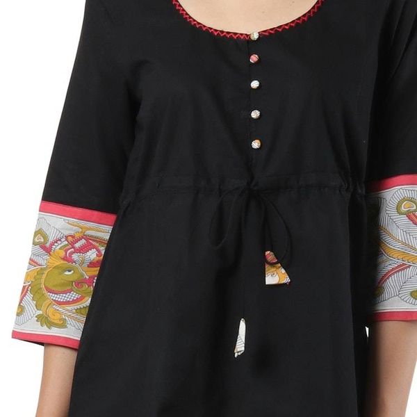 Alternate image for Peacock Printed Cotton Tunic from India Midnight Peacock