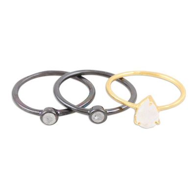 Alternate image for Gold-Plated Rainbow Moonstone Stacking Rings Set of 3 Headline Story