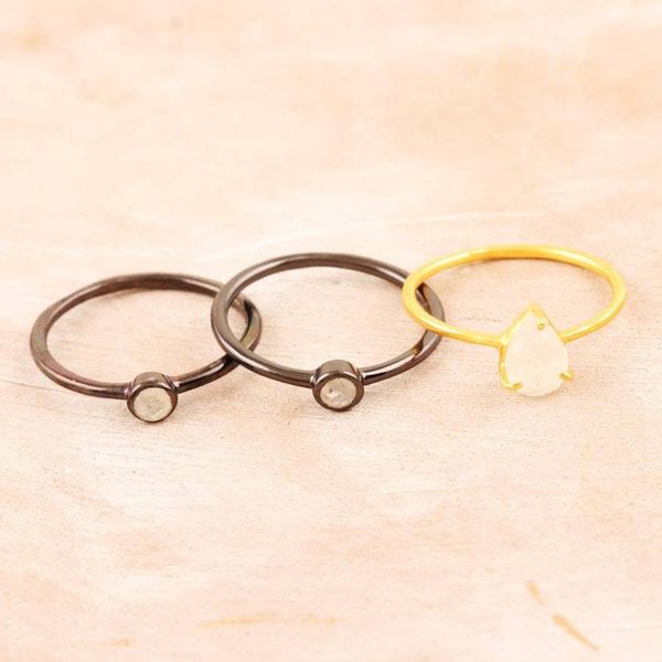 Alternate image for Gold-Plated Rainbow Moonstone Stacking Rings Set of 3 Headline Story