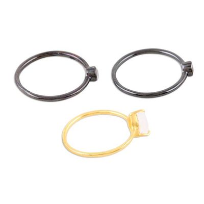 Alternate image for Gold-Plated Rainbow Moonstone Stacking Rings Set of 3 Headline Story