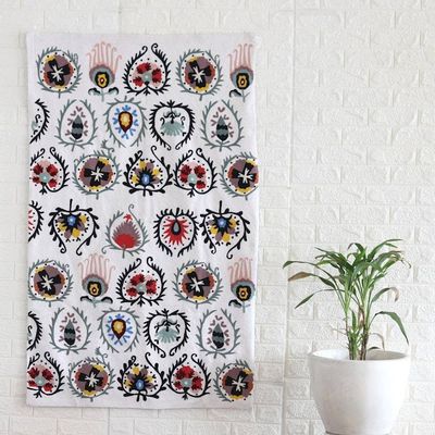 Primary image for Chain-Stitched Cotton Wall Hanging Handcrafted in India Blooms of Kashmir II