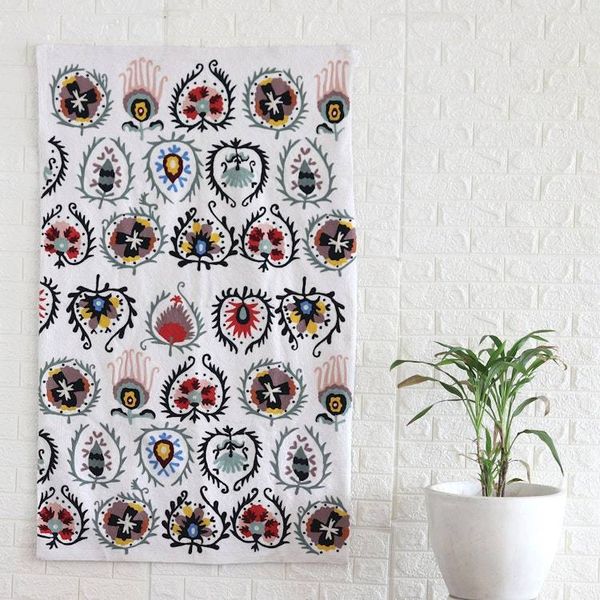 Alternate image for Chain-Stitched Cotton Wall Hanging Handcrafted in India Blooms of Kashmir II