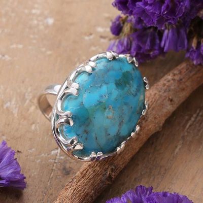 Primary image for Reconstituted Turquoise Sterling Silver Cocktail Ring Vibrant Pool