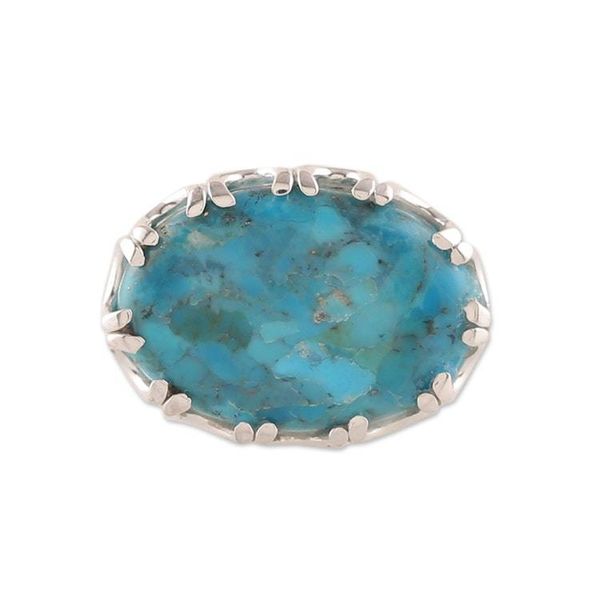 Alternate image for Reconstituted Turquoise Sterling Silver Cocktail Ring Vibrant Pool
