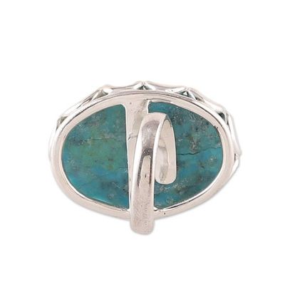 Alternate image for Reconstituted Turquoise Sterling Silver Cocktail Ring Vibrant Pool