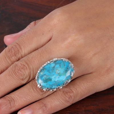 Alternate image for Reconstituted Turquoise Sterling Silver Cocktail Ring Vibrant Pool