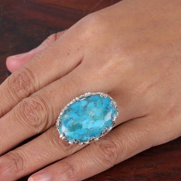 Alternate image for Reconstituted Turquoise Sterling Silver Cocktail Ring Vibrant Pool