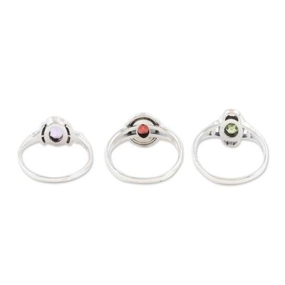 Alternate image for Sterling Silver Cocktail Rings with Gemstones Set of 3 Stunning Trio
