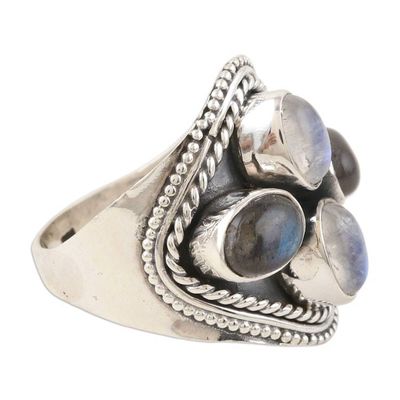 Alternate image for Indian Labradorite and Rainbow Moonstone Cocktail Ring Four Corners