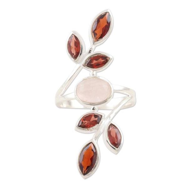 Alternate image for Garnet and Rose Quartz Cocktail Ring Passion Tree