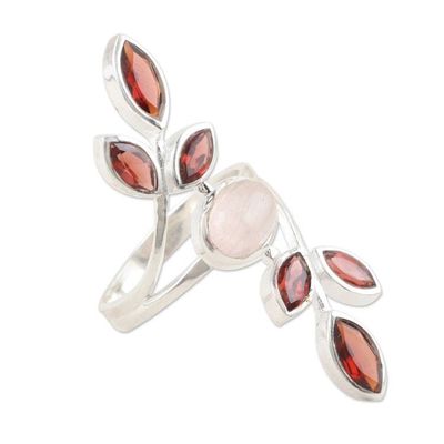 Alternate image for Garnet and Rose Quartz Cocktail Ring Passion Tree