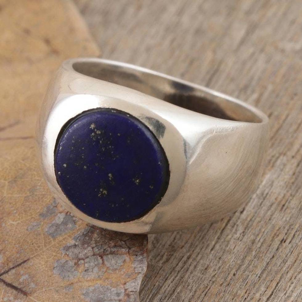 Sterling Silver Domed Ring with Lapis Lazuli Cabochon 'Intuition Moon'
