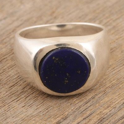 Alternate image for Sterling Silver Domed Ring with Lapis Lazuli Cabochon Intuition Moon
