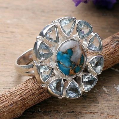 Primary image for Blue Topaz and Composite Turquoise Cocktail Ring from India Ethereal Sun