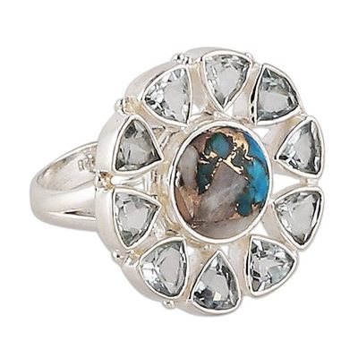 Alternate image for Blue Topaz and Composite Turquoise Cocktail Ring from India Ethereal Sun