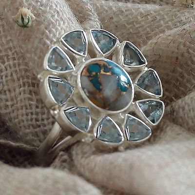 Alternate image for Blue Topaz and Composite Turquoise Cocktail Ring from India Ethereal Sun