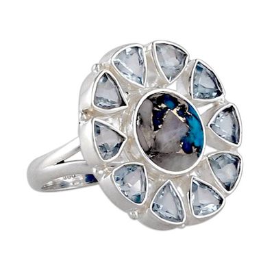 Alternate image for Blue Topaz and Composite Turquoise Cocktail Ring from India Ethereal Sun