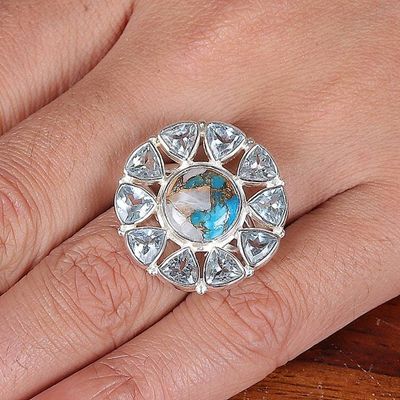 Alternate image for Blue Topaz and Composite Turquoise Cocktail Ring from India Ethereal Sun