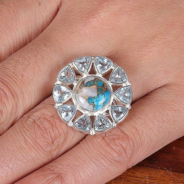 Alternate image for Blue Topaz and Composite Turquoise Cocktail Ring from India Ethereal Sun