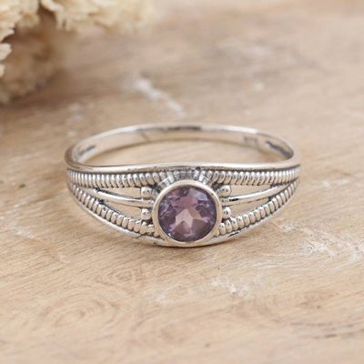 Primary image for Polished Domed Single Stone Ring with Round Amethyst Gem Wise Eden