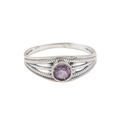 Alternate image for Polished Domed Single Stone Ring with Round Amethyst Gem Wise Eden